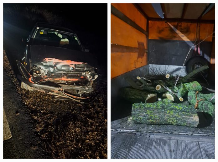 Mașină distrusă în urma unui incident care a avut loc pe drumul Sânnicolau Mare – Timișoara