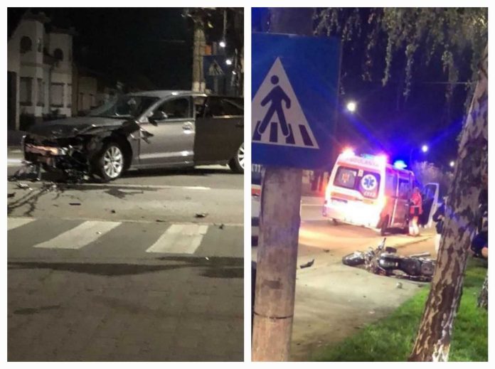 Accident în Timiș. Doi tineri aflați pe motocicletă, băgați în spital de o șoferiță de 19 ani