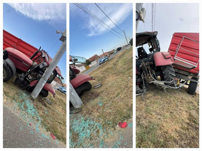 Coliziune între un tractor și o mașină, în Timiș. Șase persoane implicate, dintre care doi copii