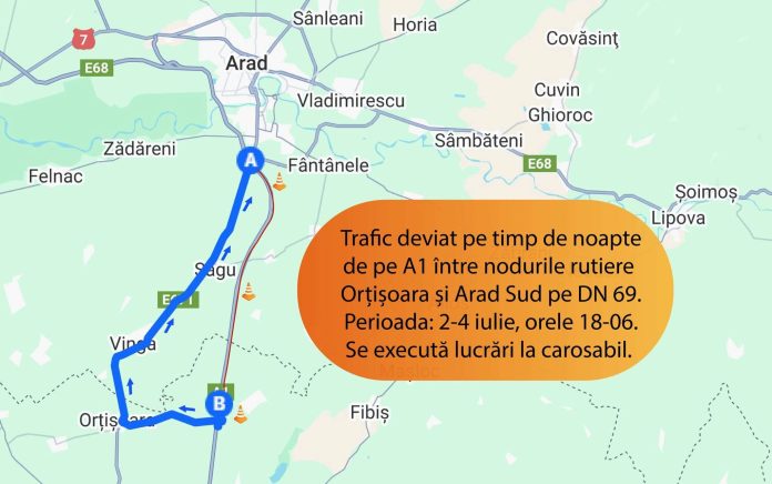 Lucrări pe autostrada A1, între Timișoara și Arad. Traficul va fi deviat