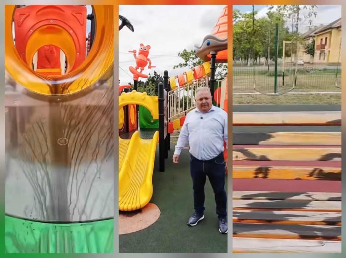 VIDEO. Parc de copii din Sânnicolau Mare, distrus cu ulei ars. Poliția a deschis un dosar penal