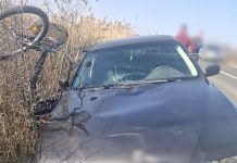Accident pe drumul Sânnicolau Mare - Lovrin. Femeie pe bicicletă, luată pe sus de o mașină