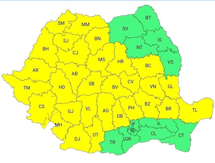 Cod galben de ploi și vijelii în România județele afectate de vremea severă la început de iunie