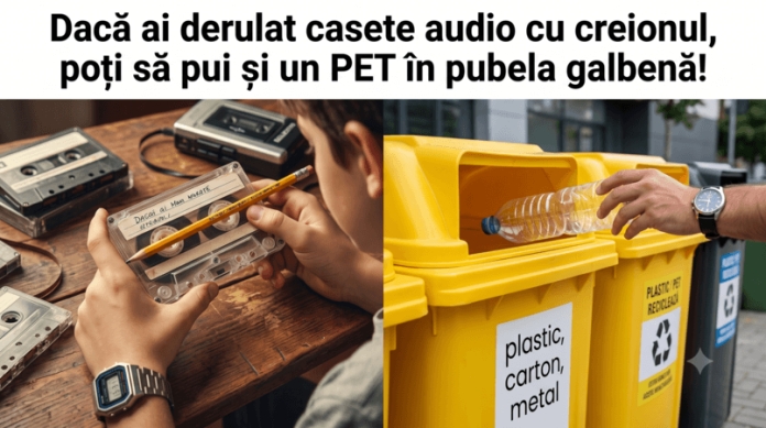 Dacă ai derulat casete audio cu creionul, poți să pui și un PET în pubela galbenă!